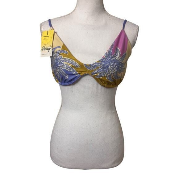 MAAJI PERIWINKLE PALMS IRENE UNMOLDED UNDERWIRED REVERSIBLE BIKINI TOP XL NEW - Picture 1 of 6